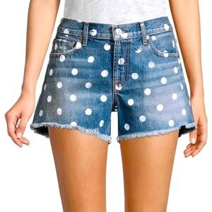 7 For All Mankind Polka Dot High-Rise Frayed Hem Jean Shorts